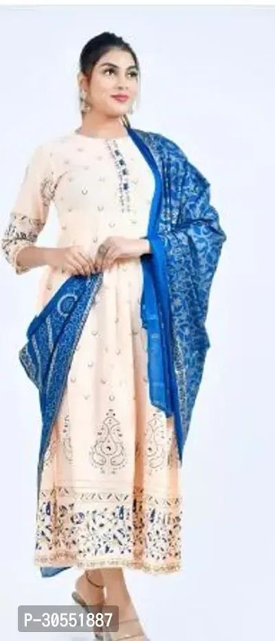 Reliable Rayon Printed Anarkali Kurta with Dupatta Set For Women-thumb0