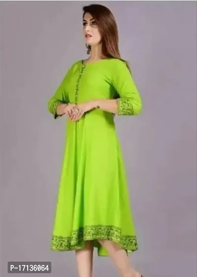 Beautyful Flared Green Printed Rayon Kurta for Women-thumb0