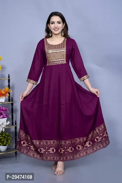 Stylish Purple Rayon Kurta For Women-thumb0