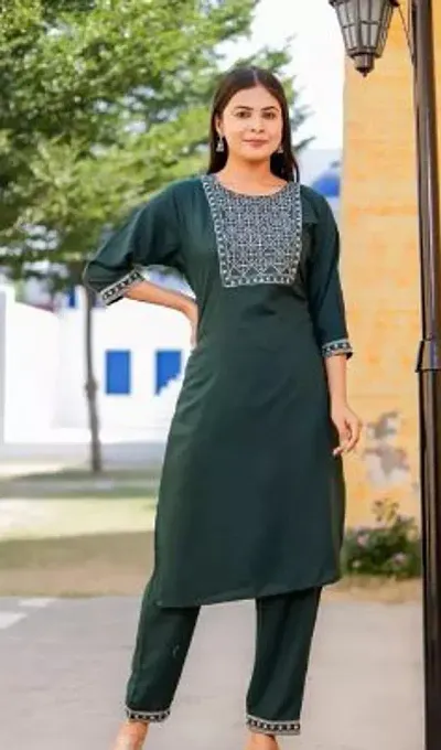 Stylish Rayon Straight Embroidered Kurti