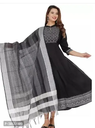 Reliable Rayon Embroidered Anarkali Kurta with Dupatta Set For Women-thumb0