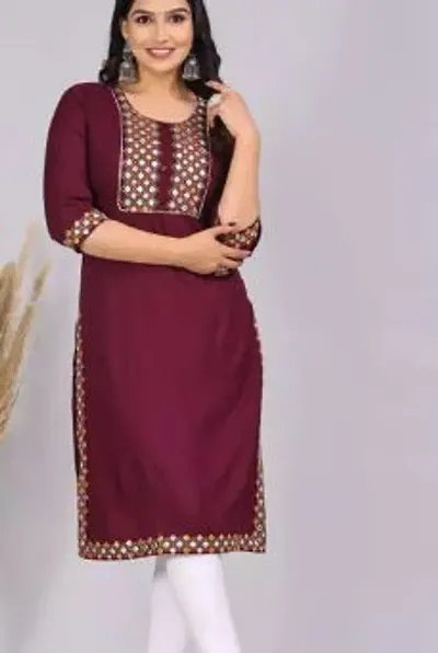 Stylish Rayon Straight Embroidered Kurti