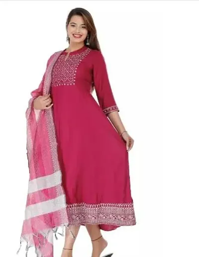 Stylish Rayon Embellished Kurta Pant Dupatta Set