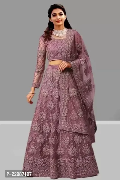 Embroidered Semi Stitched Lehenga Choli  (Purple)-thumb0