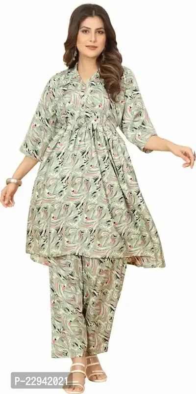 Stylish A-Line Multicolored Cotton Blend Kurta Bottom Set For Women