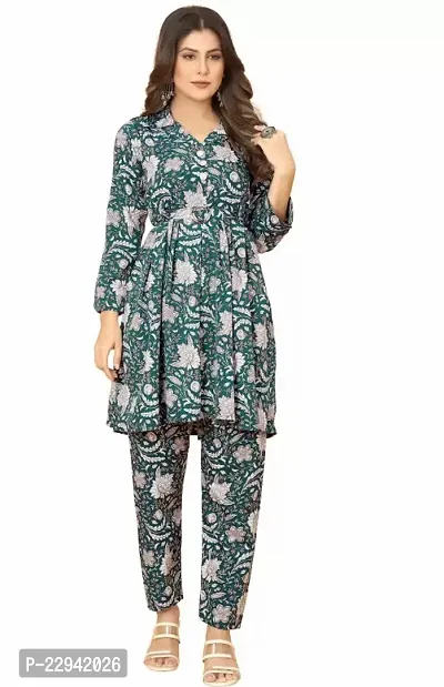 Stylish A-Line Multicolored Cotton Blend Kurta Bottom Set For Women