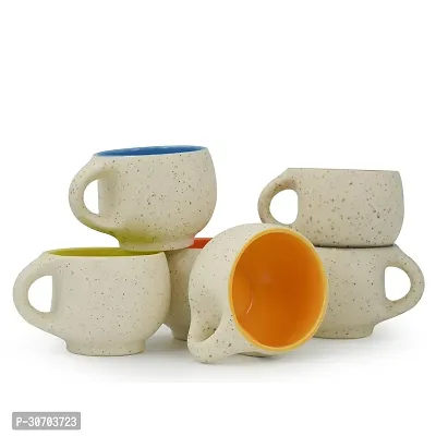 Trendy White Matte Handcrafted Ceramic Tea Cups Set of 6 Pcs 150 ml-thumb0