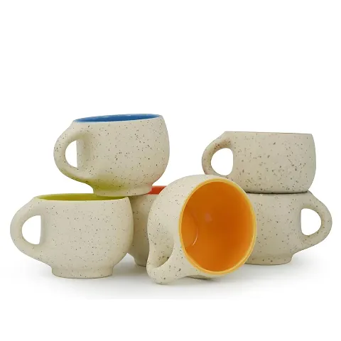 Trendy White Matte Handcrafted Ceramic Tea Cups Set of 6 Pcs 150 ml