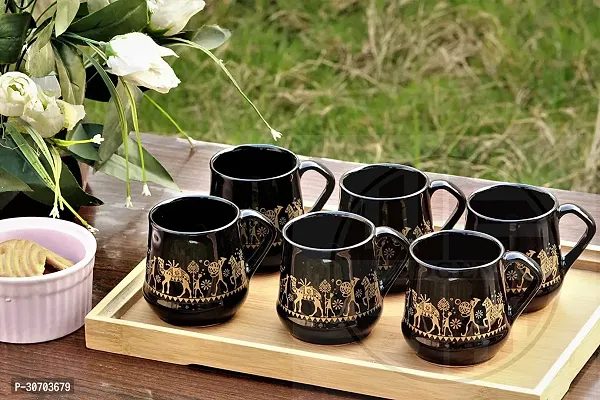 Black Handcrafted Ceramic Tea Cups 170 Ml Set of 6