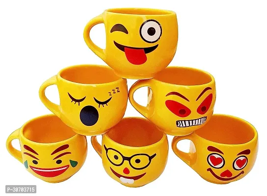 Trendy Yellow Emoji Smiley Tea Cups 140ML Coffee Cups Pack of 6-thumb0