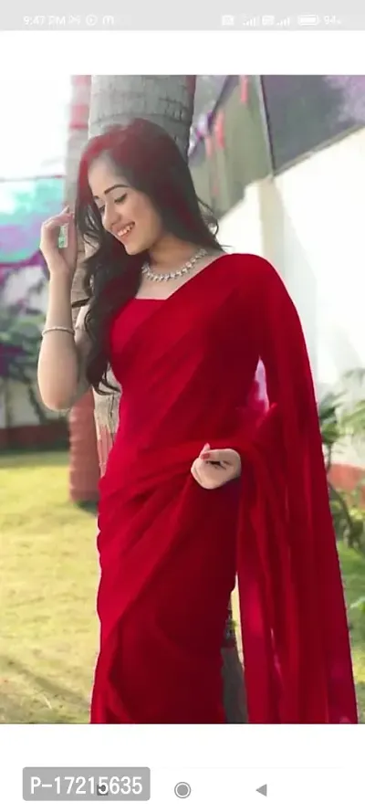 Beautiful Red Georgette Saree With Blouse Piece For Women-thumb0