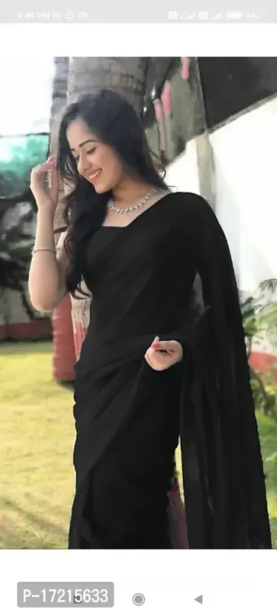 Beautiful Black Georgette Saree With Blouse Piece For Women