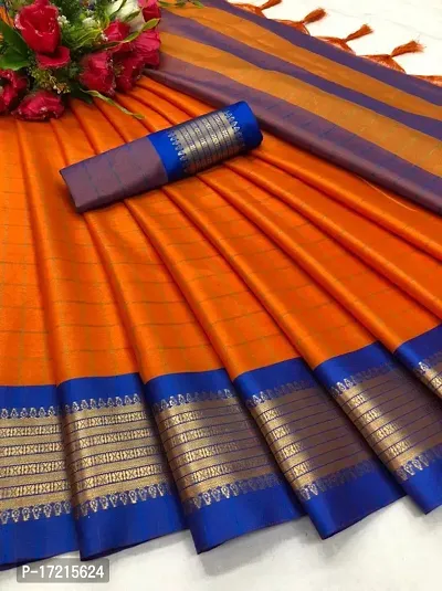 Beautiful Blue Cotton Silk Saree With Blouse Piece For Women