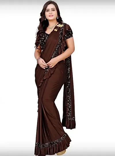 Beautiful Lycra Blend Embellished Saree With Blouse Piece For Women