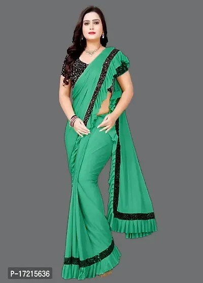 Beautiful Green Cotton Blend Saree With Blouse Piece For Women