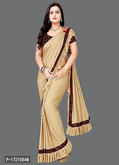 Beautiful Cream Cotton Blend Saree With Blouse Piece For Women