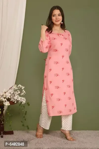 Elegant Pink Rayon Printed Kurta with Pant Set For Women-thumb0