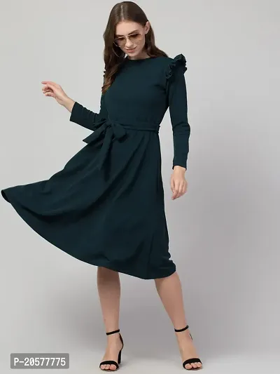 Stylish Green Polyester Solid Fit and Flare For Women