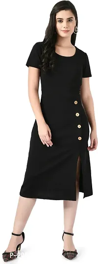 Stylish Black Cotton Blend Solid Bodycon For Women-thumb0