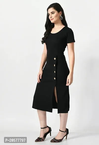 Stylish Black Cotton Blend Solid Bodycon For Women-thumb3