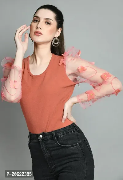 Elegant Pink Polyester Solid Top For Women