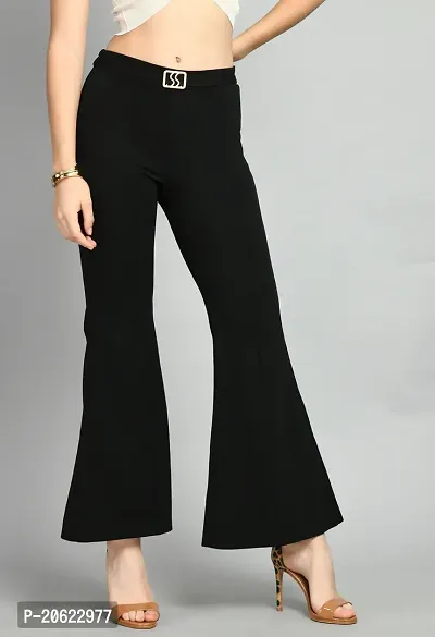 Elegant Black Polyester Solid Trousers For Women-thumb0