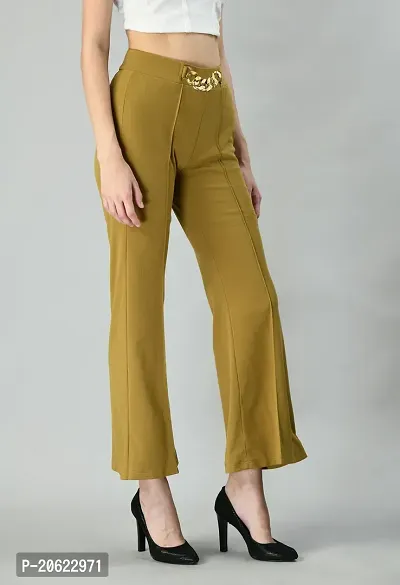 Elegant Green Polyester Solid Trousers For Women-thumb0