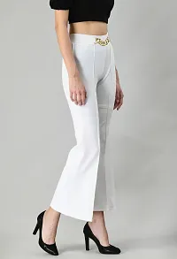 Elegant White Polyester Solid Trousers For Women-thumb2