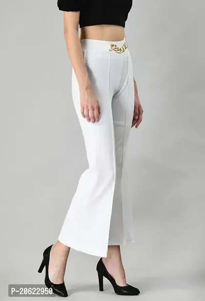Elegant White Polyester Solid Trousers For Women-thumb3