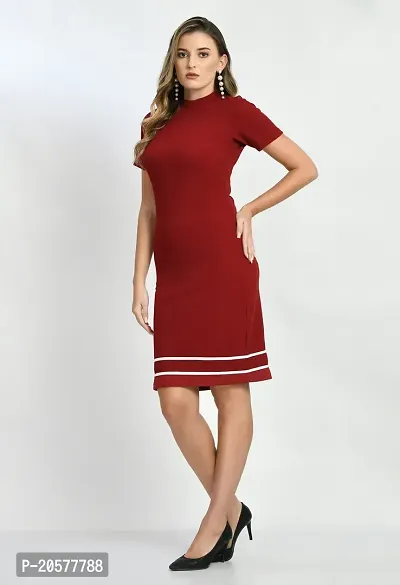 Stylish Maroon Polyester Solid Bodycon For Women-thumb0