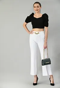 Elegant White Polyester Solid Trousers For Women-thumb3