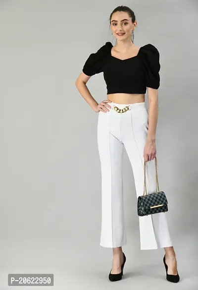 Elegant White Polyester Solid Trousers For Women-thumb4