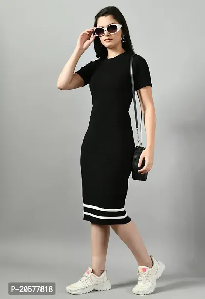 Stylish Black Cotton Blend Solid Bodycon For Women-thumb0