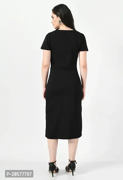 Stylish Black Cotton Blend Solid Bodycon For Women-thumb2