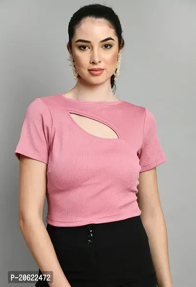 Elegant Pink Cotton Blend Solid Top For Women