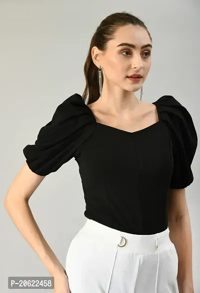 Elegant Black Cotton Blend Solid Top For Women-thumb0