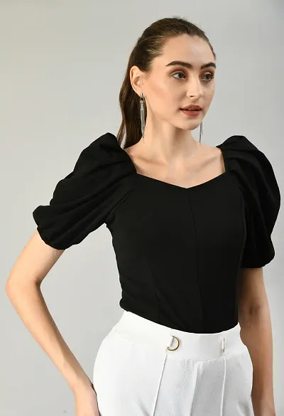 Solid Puff Sleeve Party wear Top