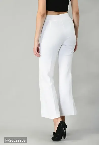 Elegant White Polyester Solid Trousers For Women-thumb2