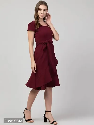 Stylish Maroon Polyester Solid A-line For Women