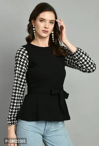Elegant Black Polyester Self Design Top For Women