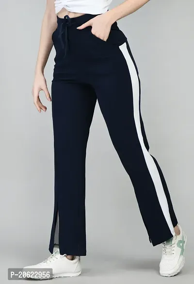 Elegant Blue Polyester Solid Trousers For Women