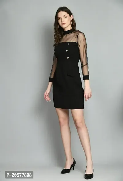 Stylish Black Polyester Solid Bodycon For Women-thumb3