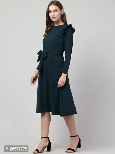 Stylish Green Polyester Solid Fit and Flare For Women-thumb2