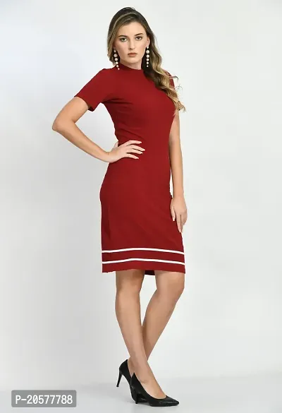 Stylish Maroon Polyester Solid Bodycon For Women-thumb3