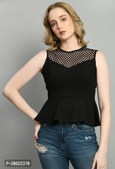 Elegant Black Polyester Solid Top For Women