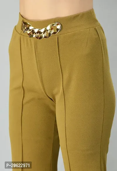 Elegant Green Polyester Solid Trousers For Women-thumb4