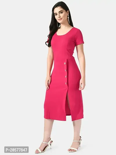 Stylish Pink Cotton Blend Solid Bodycon For Women-thumb3