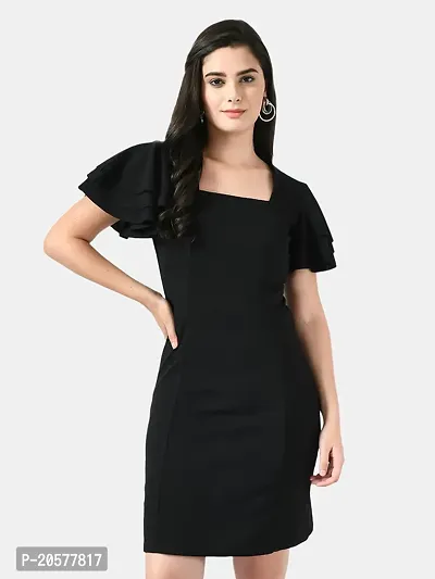 Stylish Black Cotton Blend Solid Bodycon For Women