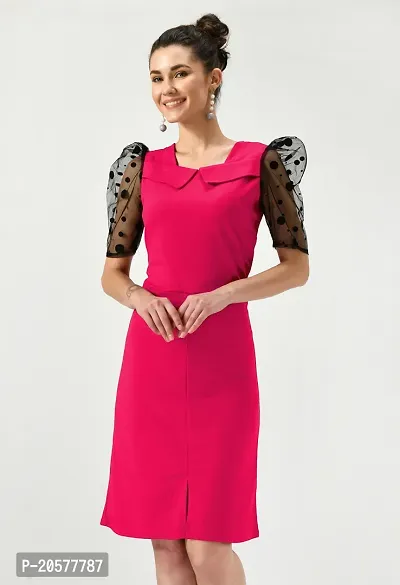 Stylish PinkBlack Polyester Solid Bodycon For Women