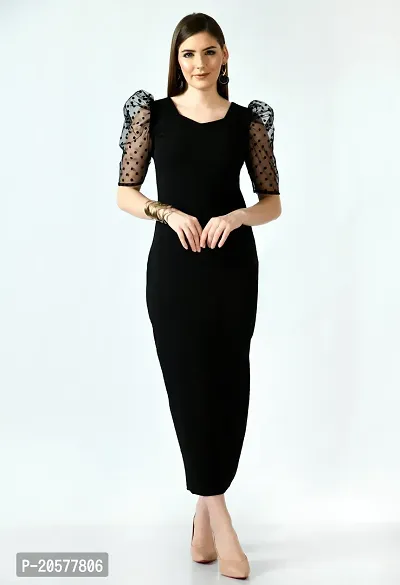 Stylish Black Cotton Blend Solid Bodycon For Women-thumb0